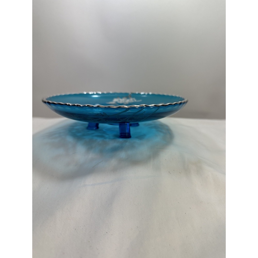 Poppy Sterling Silver overlay on Peacock Blue Footed  7" ‎ Plate